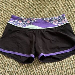Lululemon black and Purple Athletic Shorts with Curved Hem